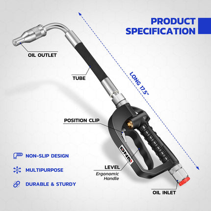 Pistola de llenado de combustible DNA MOTORIN 0.75 pulgadas 30L/Min Mango ergonómico Flujo alto ajustable para diésel, gasolina, queroseno, aceite de motor, aceite lubricante, TOOLS-00470