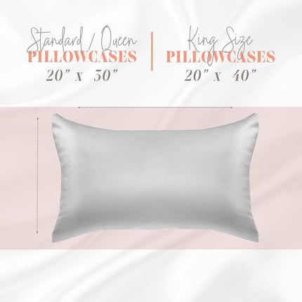 Elegant Comfort Silky and Luxurious 2-Piece Satin Pillowcase Set for Healthier Skin and Hair, Hidden Zipper Closure and Beautifully Packaged, Satin Pillowcase Set, King, Silver Gray