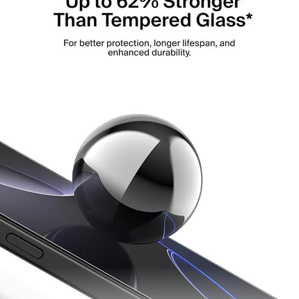 Belkin ScreenForce InvisiGlass Treated Screen Protector for iPhone 16 Pro Max, Scratch-Resistant Impact Protection w/Included Easy Align Tray for Bubble Free Application - Made with Recycled Glass