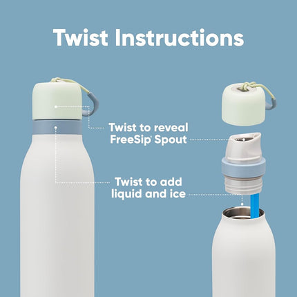 Bouteille d'eau isotherme en acier inoxydable Owala FreeSip Twist avec paille, pour le sport et les voyages, sans BPA, 530 ml, menthe/blanc (Brise glacée)