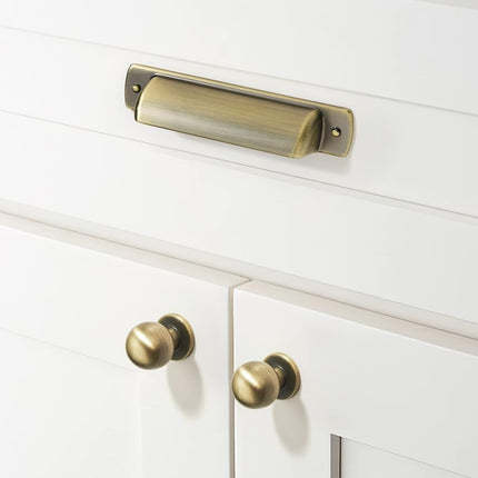 khtumeware 10 Pack 5" Drawer Pulls Brushed Antique Brass Cabinet Cup Pulls Kitchen Hardware Cabinet Handles Drawer Handles Knobs 5 inch Hole Center
