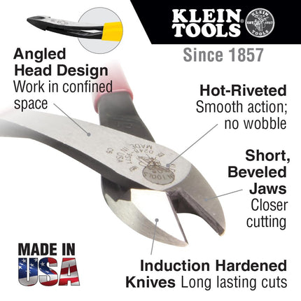 Diagonal Cutters, Angled Pliers for Small Areas, 8-Inch Heavy Duty Pliers Cut ACSR and More Klein Tools J2000-48