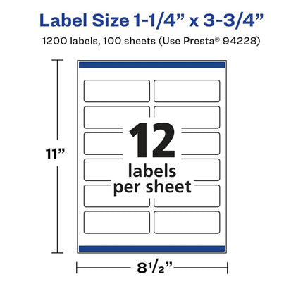 Avery Glossy White Rectangle Labels with Sure Feed, 1.25" x 3.75", 1,200 Glossy White Labels, Print-to-The-Edge, Permanent Label Adhesive, Laser/Inkjet Printable Labels