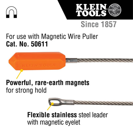 Wire Puller Replacement Leader, Stainless-Steel Leader with Eyelet for Easy Wire and Cable Pulling, Rare Earth Magnet Klein Tools 50611ML