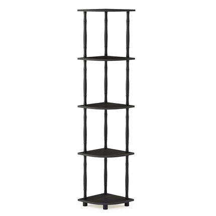 Furinno TURN-N-TUBE Storage Shelves, 5-Tier Book Shelf, Corner Shelf, Toolless Open Shelves, Classic Tubes, for Organization and Storage, Living Room, Home Office, Espresso