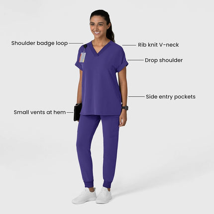 WonderWink Women's Drop Shoulder Boxy Scrub Top, Grape, 3X