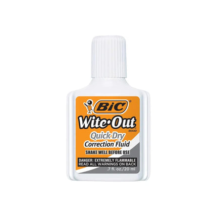BIC, Wite-Out, Líquido Corrector con Aplicador de Espuma, Secado Rápido, Blanco, Paquete de 12