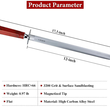 Kopala Efficient 12 inch Flat Honing Steel Magnetized Super Hardness Sharpening Rod Knife Sharpener Steel for Kitchen Knives High Hardness, Honing Rod with Gift Box