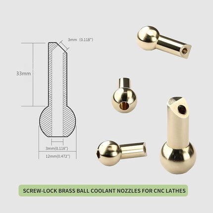 5 Pcs Copper CNC Machine Coolant Nozzles - 10mm Copper Ball Diameter, 27mm Tube Length, 3mm Inner Diameter Slanted Hole, for Machine Tool Turret Water Spraying & Cooling (TCQX-12-33-3)