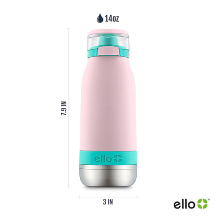 Ello Emma 14oz Vacuum Insulated Stainless Steel Kids Water Bottle with Straw and Built-in Carrying Handle and Leak-Proof Locking Lid for School Backpack, Lunchbox and Outdoor Sports, Red Splash