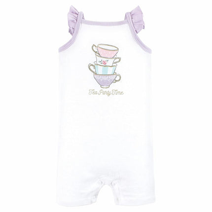 Hudson Baby Unisex Cotton Rompers, Tea Party, 0-3 Months