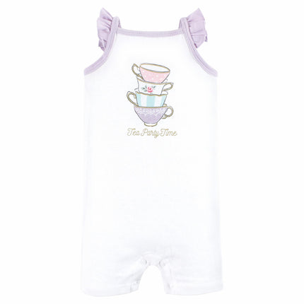 Hudson Baby Unisex Cotton Rompers, Tea Party, 0-3 Months