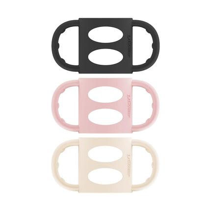 Asas de biberón estrechas de Dr. Brown's, 100 % silicona, asas extraíbles de fácil agarre para la transición del biberón al vasito, negro/crudo/rosa, paquete de 3, 4m+