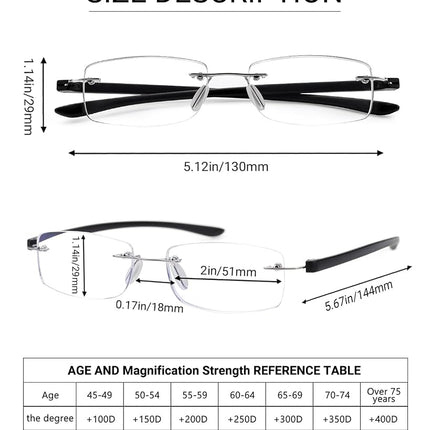 TERAISE 2-Pack Rimless Reading Glasses for Men Women, Enjoy Wider Vision Blue Light Blocking Reading Glasses with Sturdy Lens,Ultralight Computer Reader Comfortable to Wear Reduce Eye Strain(2.0X)