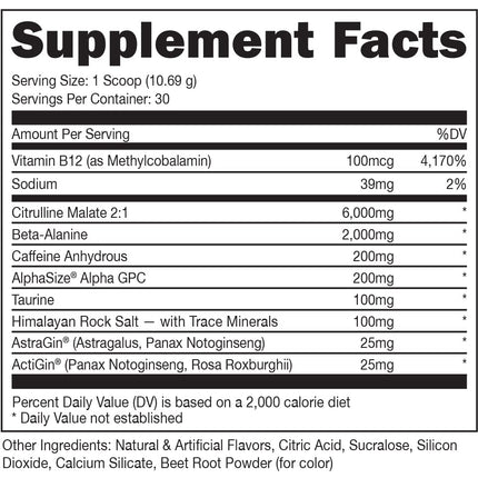 Bucked Up Pre Workout 6 Grams Citrulline, 2 Grams Beta Alanine, and 3 Other Registered trademarked Ingredients (Grape)