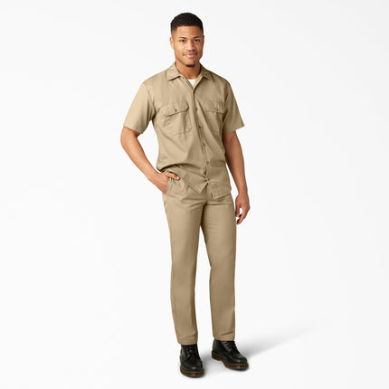 Dickies Men's Twill Short Sleeve Work Shirt – Lightweight Durable Uniform with Pockets for Warehouse, HVAC, Khaki, 4X-Large Big Tall