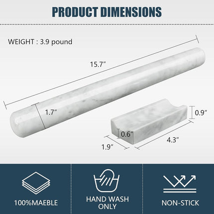 HESHIBI Marble Rolling Pin with Stand, 15.7" White Stone, Non Stick