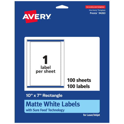 Avery Matte White Rectangle Labels with Sure Feed,