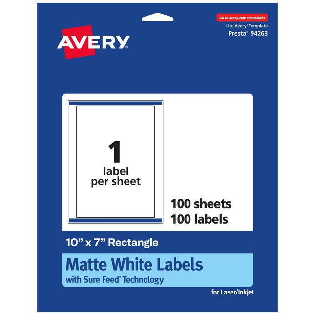 Avery Matte White Rectangle Labels with Sure Feed,