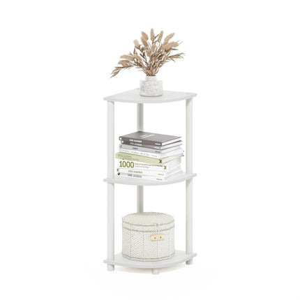 Furinno TURN-N-TUBE Corner Shelf, 3-Tier Corner Bookshelf, Display Storage Shelves with Open Shelves, for Organization and Storage, Living Room, Home Office, Garage, White