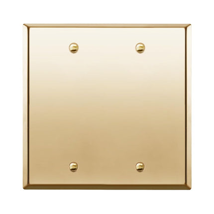 ENERLITES Placa de pared metálica para dispositivo en blanco, acero inoxidable resistente a la corrosión, tamaño 2 módulos 4.50" x 4.57", acero inoxidable 201, 7702-PB, latón pulido, oro