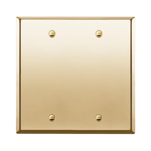 ENERLITES Blank Device Metal Wall Plate, Stainless Steel Corrosion Resistant, Size 2-Gang 4.50" x 4.57", Stainless Steel 201, 7702-PB, Polished Brass, Gold
