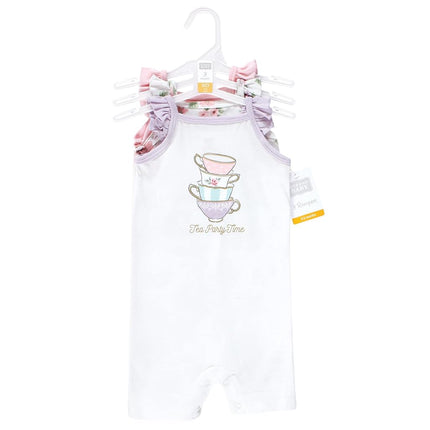 Hudson Baby Unisex Cotton Rompers, Tea Party, 0-3 Months