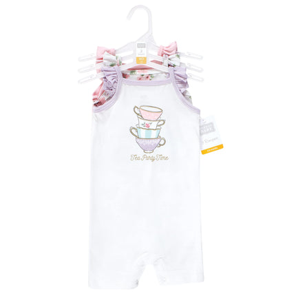 Hudson Baby Unisex Cotton Rompers, Tea Party, 0-3 Months