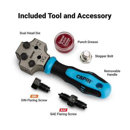Capri Tools 3/16 in. Dual Head Flaring Tool, makes 4.75 mm ISO/DIN Bubble Flare and 3/16" SAE Double Flare