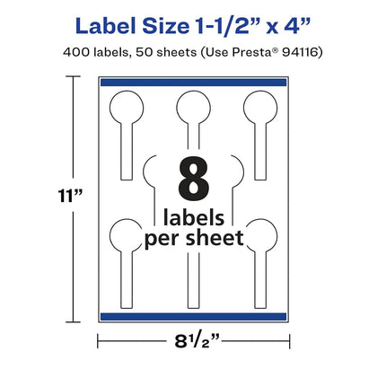 Avery Glossy White Lollipop Labels with Sure Feed, 1.5" x 4", 400 Glossy White Labels, Print-to-The-Edge, Permanent Label Adhesive, Laser/Inkjet Printable Labels