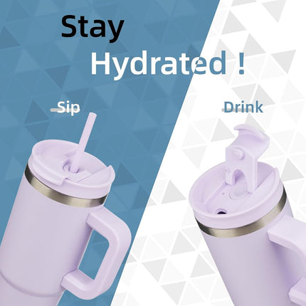 Konokyo 40 oz Tumbler with Handle and 2 Straws,2 in 1 Lid Insulated Water Bottle Stainless Steel Travel Coffee Mug,Wisteria