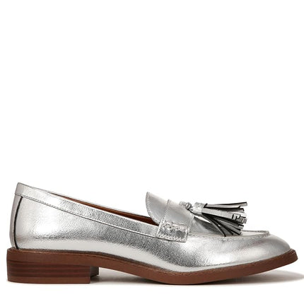 Franco Sarto Women's Carolynn Low Slip on Tassel Loafers, Silver Metallic, 8 Wide