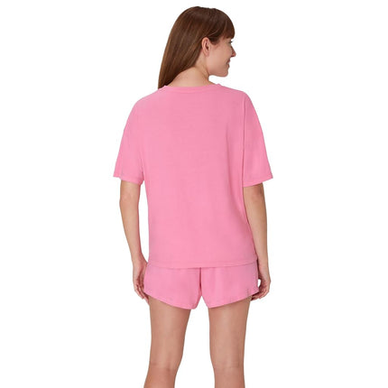 Hanes Women's Originals 2 Piece Lounge, Comfywear Supersoft Boxy T-Shirt & Sleep Shorts Loungewear Set, Parrot Pink/Parrot Pink, X-Large