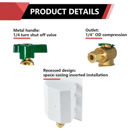 Boîte de dérivation EFIELD Push-fit pour machine à glaçons, raccord Push-Fit 1/2 pouce avec amortisseur de coup de bélier en acier inoxydable, vanne à boisseau sphérique 1/4 de tour installée (IM015)