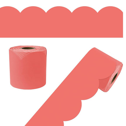 Carson Dellosa 65Ft of Salmon Pink Bulletin Board Borders, 1 Roll of Scalloped Trim for Rolling Whiteboard, Cork and Posterboard, Party, Spring Decorations, and Classroom Decor