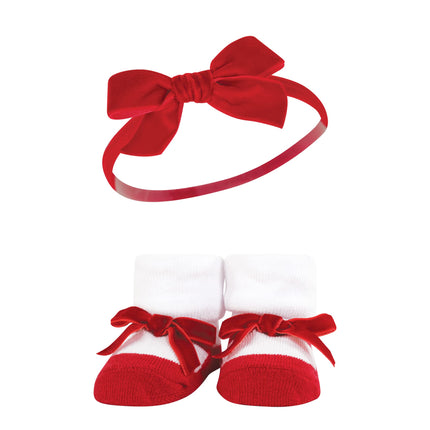 Hudson Baby Girl's Headband and Socks Giftset, Red Leopard, One Size