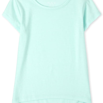 The Children's Place Girls High Low Basic Layering Tee, Azureus, Small