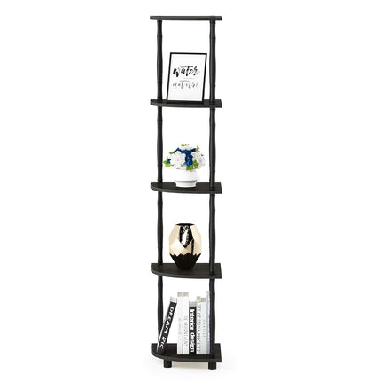 Furinno TURN-N-TUBE Storage Shelves, 5-Tier Book Shelf, Corner Shelf, Toolless Open Shelves, Classic Tubes, for Organization and Storage, Living Room, Home Office, Espresso