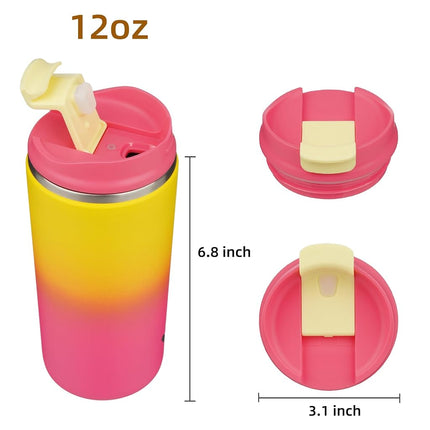 Konokyo Tumbler with Lid, 12 oz Travel Coffee Mug Double Wall Vacuum Stainless Steel Thermal Metal Cup Insulated Water Bottle,Rainbow