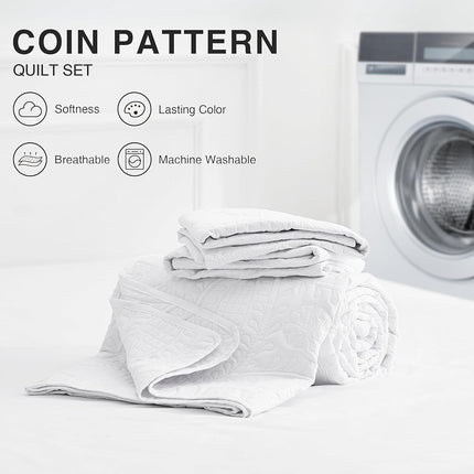 Love's cabin California King Bedding Set White - Lightweight Summer Quilt Cal King, Coin Pattern Bedspread for All Season, 3 Pieces (1 Quilt, 2 Shams: