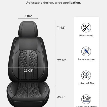 Huidasource Car Seat Covers, Leather Auto Seat Cushion Cover Universal Fit for Most Cars Sedan SUV Pickup Truck, Fit Honda Civic Nissan Compass Sentra Land Rover Focus Explorer(Front Pair/Black)