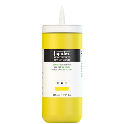 Liquitex Professional Soft Body Acrylic Paint 32-oz bottle, Cadmium-Free Yellow Light