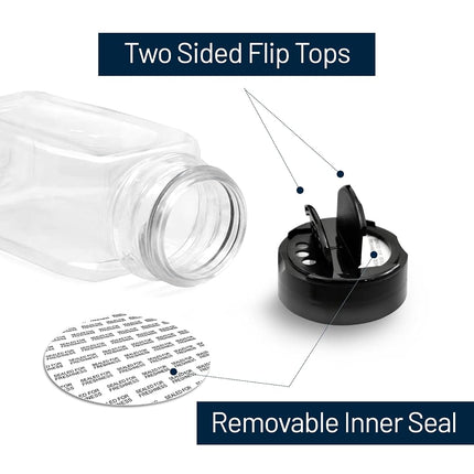 SALUSWARE - 6 PACK - 14 Oz with Black Cap - Plastic Spice Jars Bottles Containers – Perfect for Storing Spice, Herbs and Powders – Lined Cap - Safe Plastic – PET - BPA free - Made in the USA…