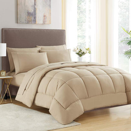 Couette en microfibre alternative au duvet, toutes saisons, chaleur douillette et grand gonflant, garnissage en microfibre, pour lit Queen size, taupe