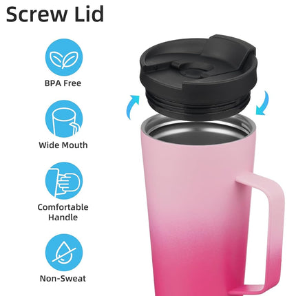 Konokyo Insulated Tumbler with Handle and Straw, 22 OZ Travel Coffee Mug Stainless Steel Cup Metal Water Bottle,Cherry