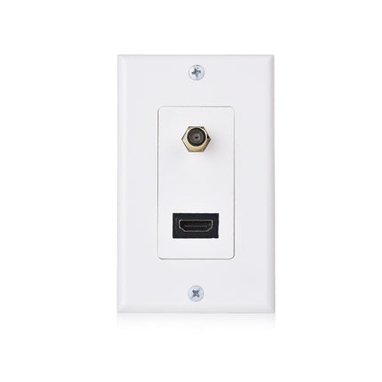Placa de pared HDMI Cable Matters con toma coaxial (Placa de pared coaxial) en blanco