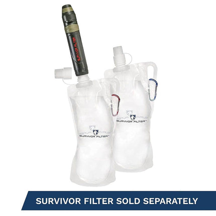 Bouteille d'eau pliable transparente SURVIVOR FILTER 1L - Voyage, Randonnée, Sans BPA - 2 x 946ml