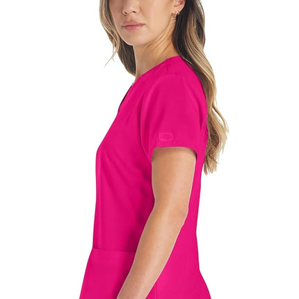 Dickies Playera Médica Cuello V con 2 Bolsillos para Mujer, Control de Humedad y Tela Elástica 360°, Talla Grande DK615, 4XL, Rosa Fuerte