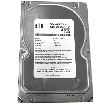 Disco duro de escritorio WL de 3 TB 7200 RPM 64 MB de caché SATA 6.0 Gb/s de 3,5" (para servidor, RAID, NAS, DVR, PC de escritorio) con 1 año de garantía