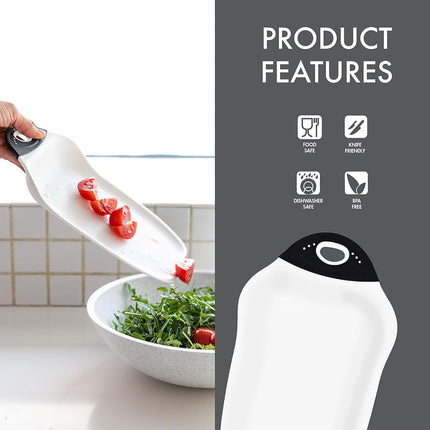 Dexas Chop & Scoop Cutting Board, 6.5 by 10.5 inches, White with Black Handle